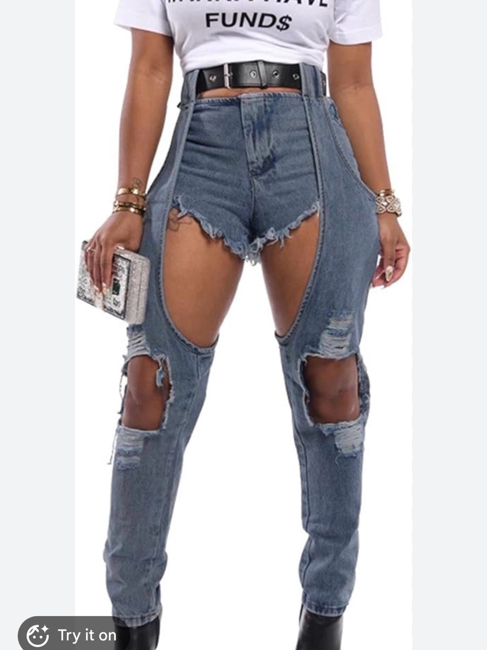 Distressed Cutout Denim Chaps for Woman